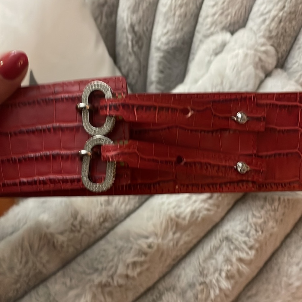 Swarovski Red wide leather belt / rhinestone Size Medium/ Large 38 - Picture 2 of 10